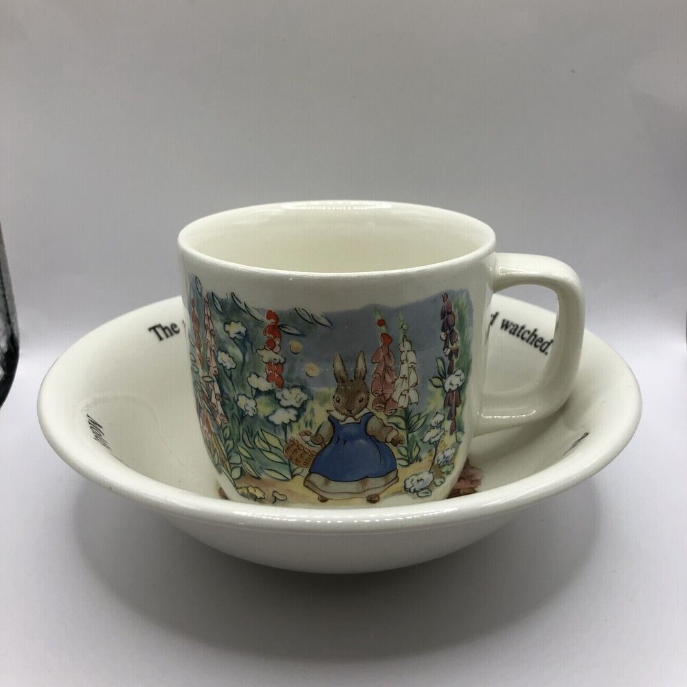VINTAGE 2-Piece Childrens Cup & Bowl Set Adams Little Grey Rabbit & Her Friends